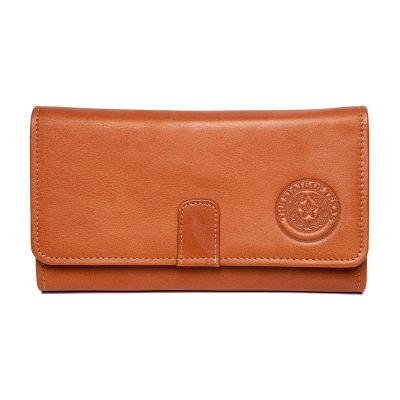 Texas State Seal Leather Long Tri-Fold Wallet - Saddle