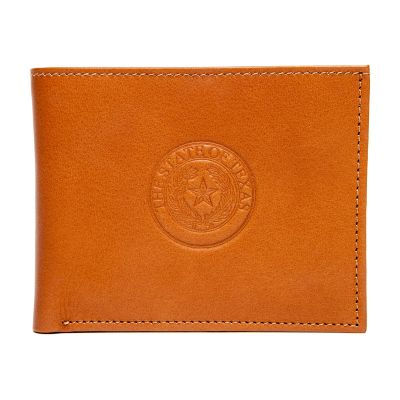 Texas State Seal Leather Bi-Fold Wallet - Saddle