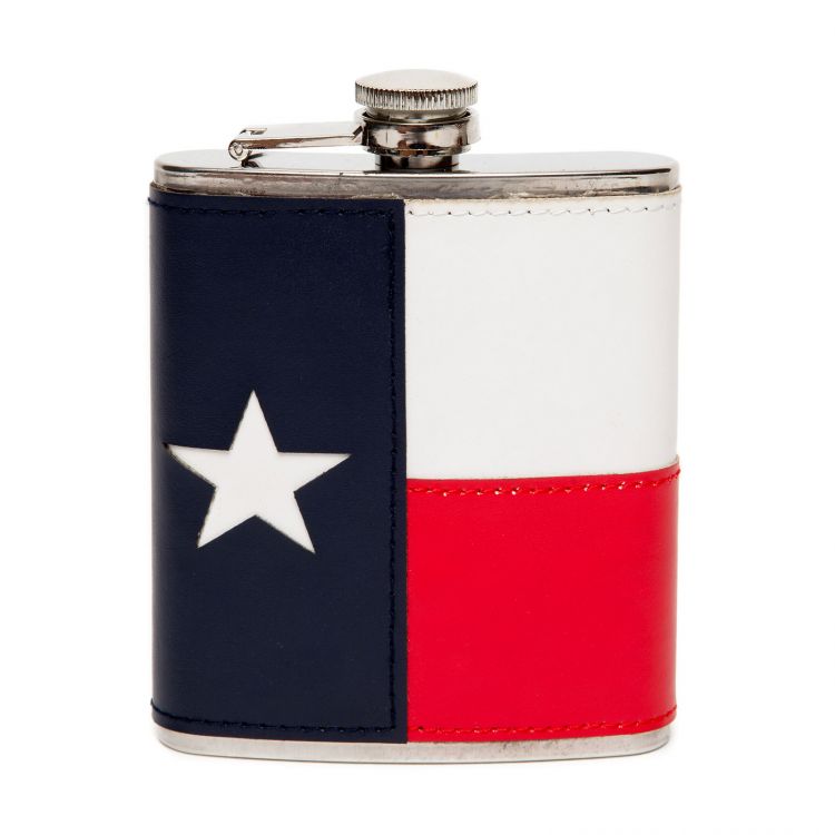 Texas State Flag Leatherette Wrapped Metal Flask