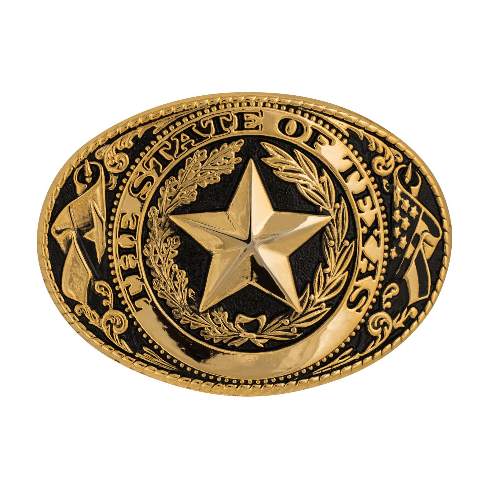 Texas State Seal Gold Tone and Black Belt Buckle | Bullock Museum Gift Shop