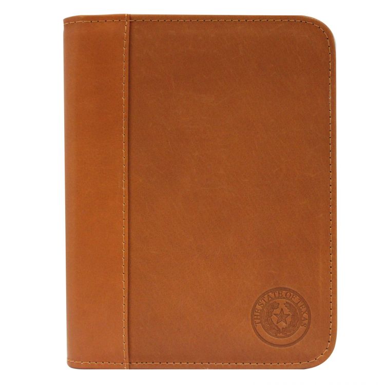 Texas State Seal Leather Pocket Portfolio - Small - Saddle
