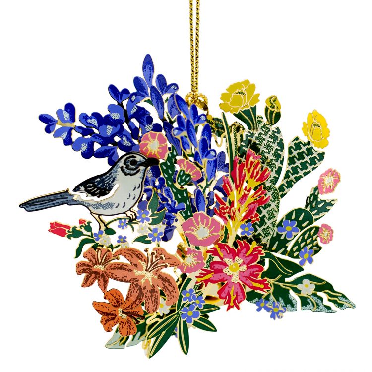 Mockingbird with Wildflowers Ornament