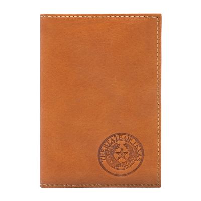 Texas State Seal Leather Passport Wallet - Saddle
