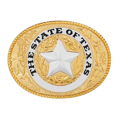 Texas State Seal Gold-Plated Brass Belt Buckle