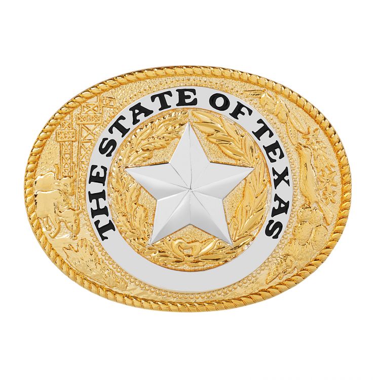 Texas State Seal Gold-Plated Brass Belt Buckle