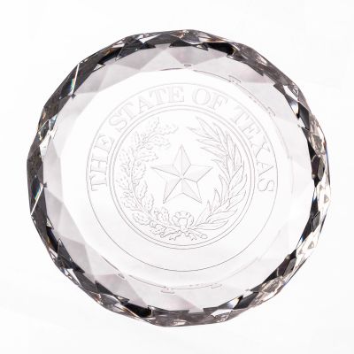 Texas State Seal Glass Chiseled Paperweight