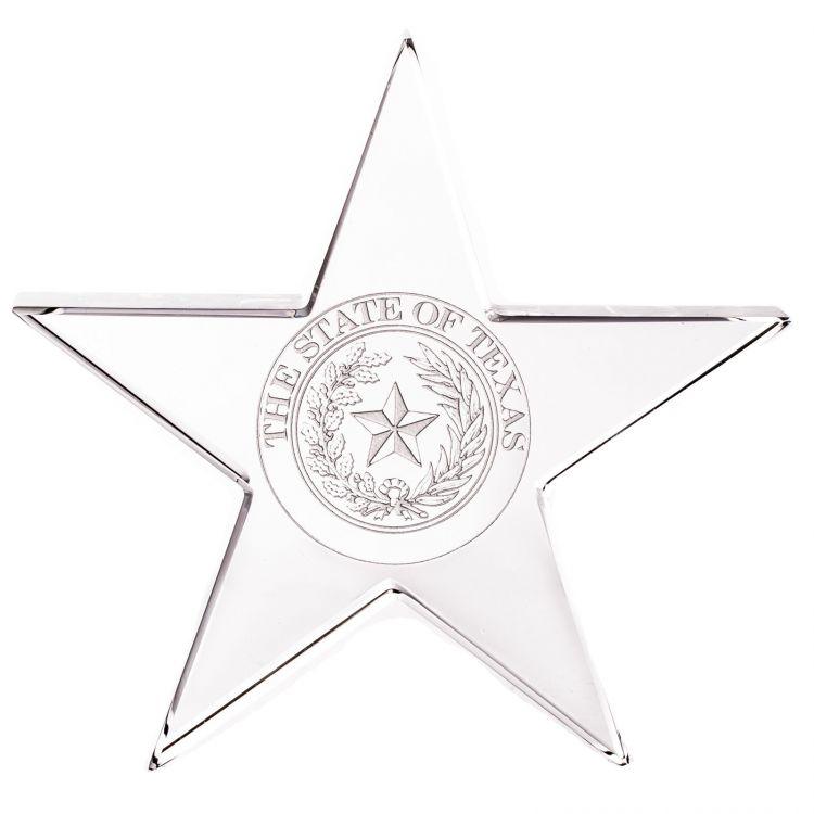 Texas State Seal Glass Star Paperweight