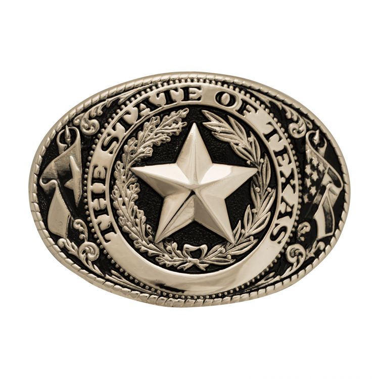 Texas State Seal Silver-Tone and Black Belt Buckle
