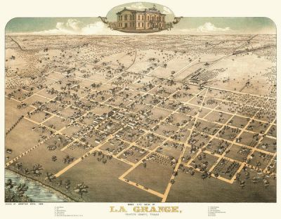 Augustus Koch Bird's Eye View of La Grange, Fayette County, Texas, 1880