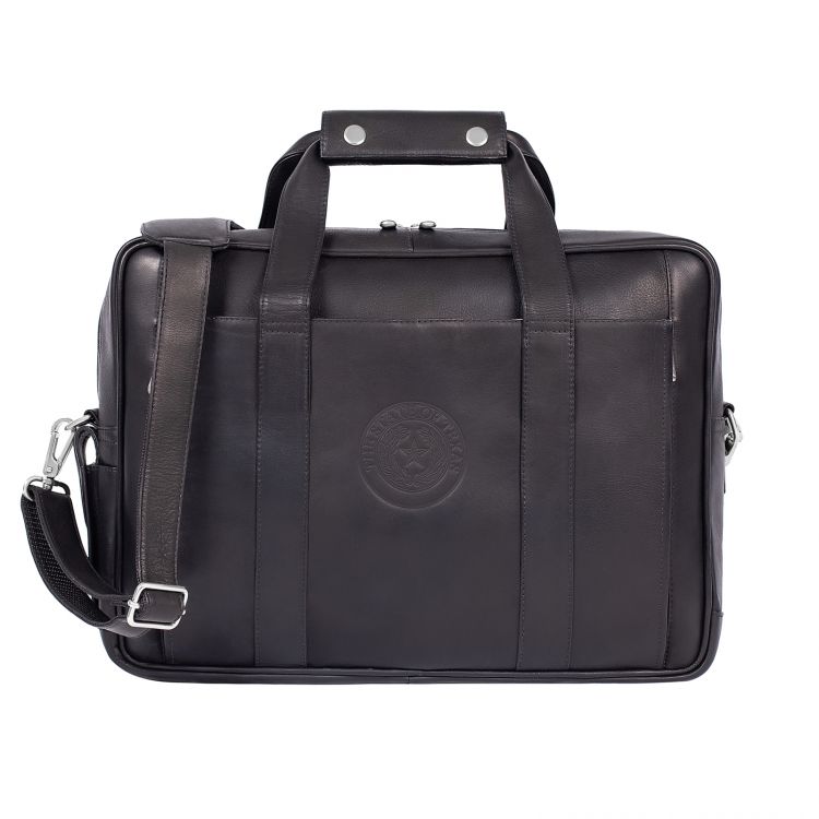 Texas State Seal Leather Computer Briefcase - Black