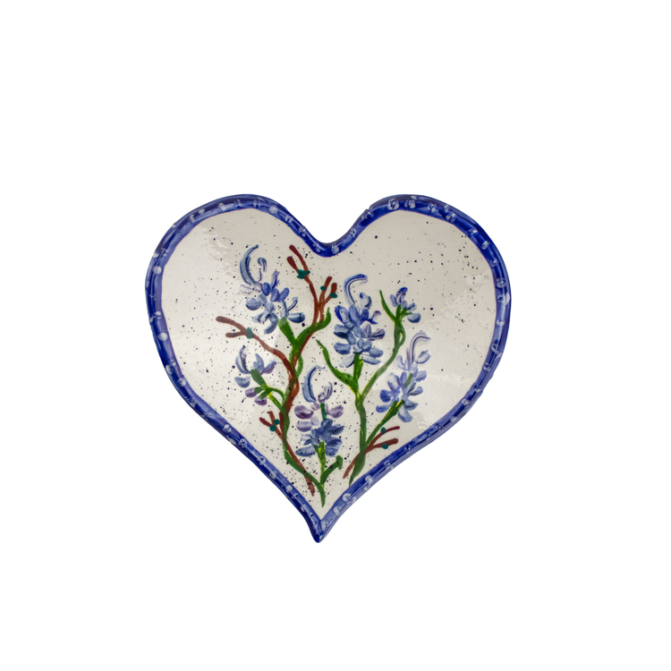 Bluebonnet Hand-Painted Ceramic Heart Dish