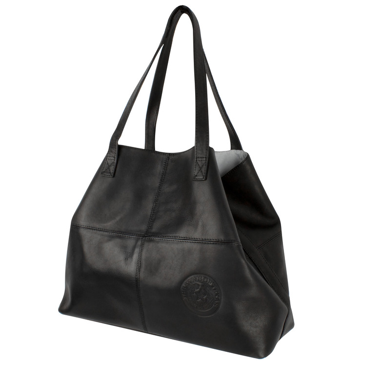 Texas State Seal Leather Open Tote Bag - Black