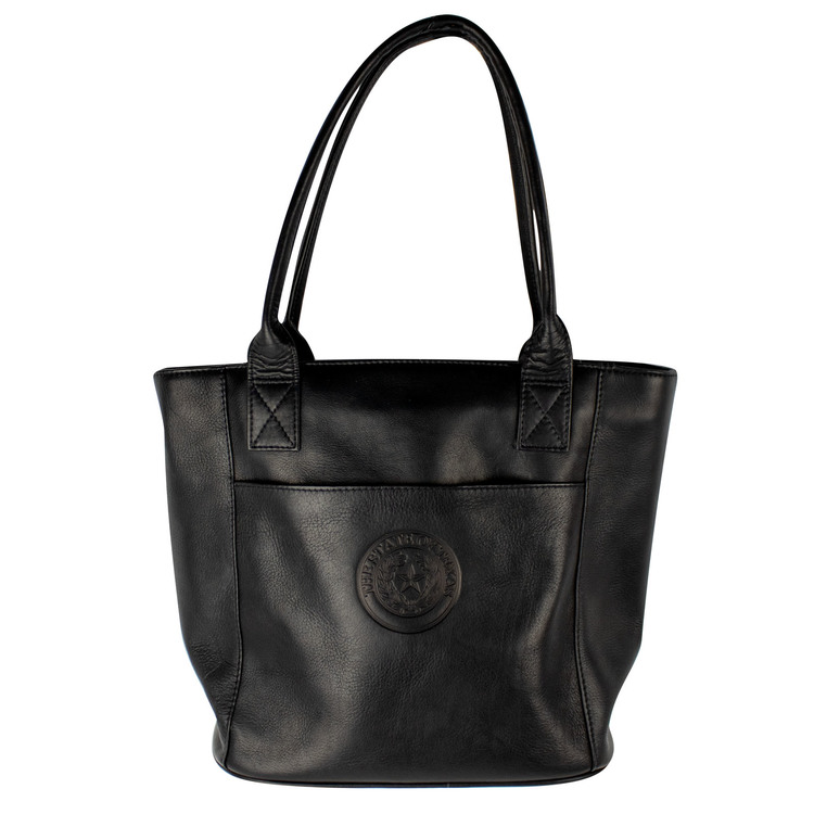 Texas State Seal Leather Zippered Tote Bag - Black