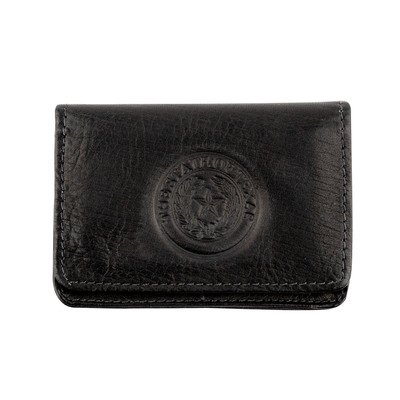 Texas State Seal Leather Business Card Case - Black