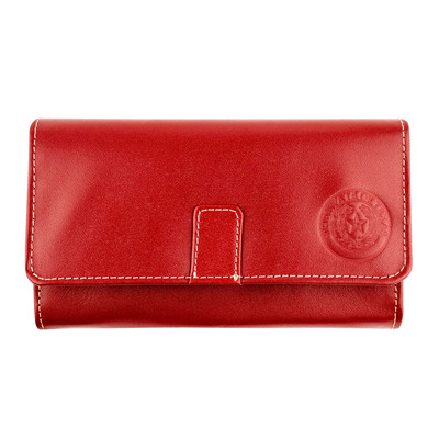 Texas State Seal Leather Long Tri-Fold Wallet - Red