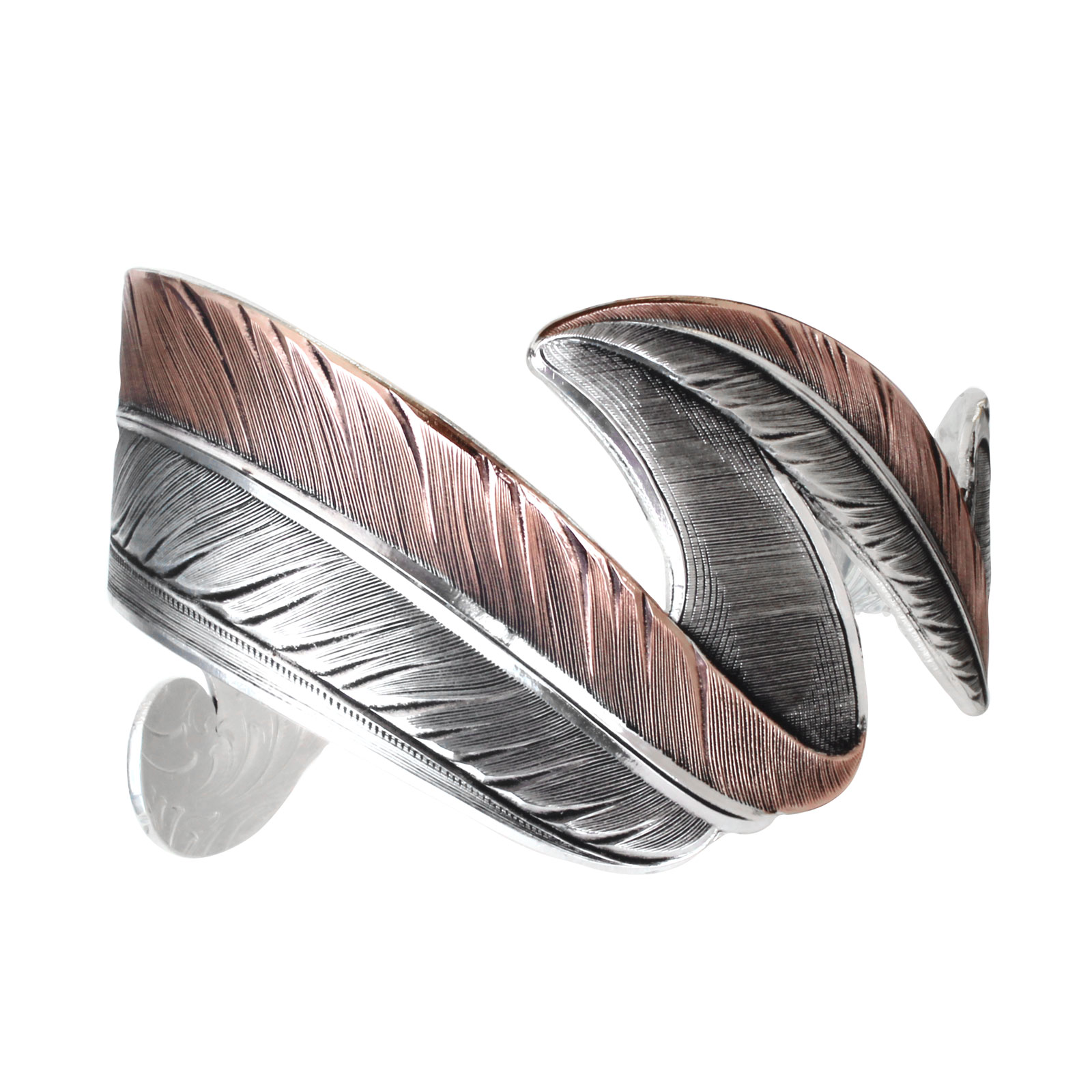 Feather Silver and Rose Gold Cuff Bracelet