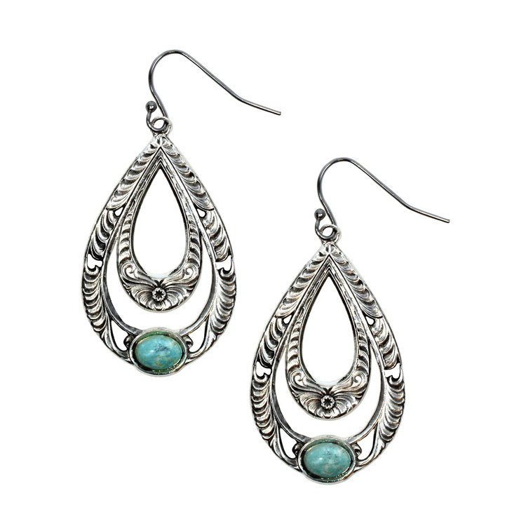 Turquoise and Silver Teardrop Earrings
