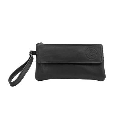 Texas State Seal Leather Flap-Over Wristlet - Black