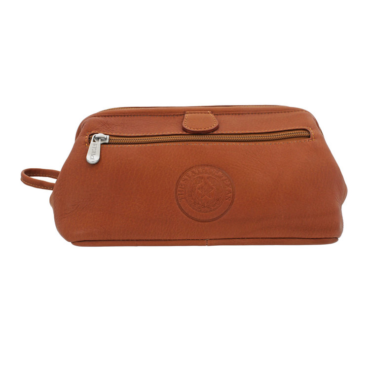 Texas State Seal Leather Toiletry Bag - Saddle