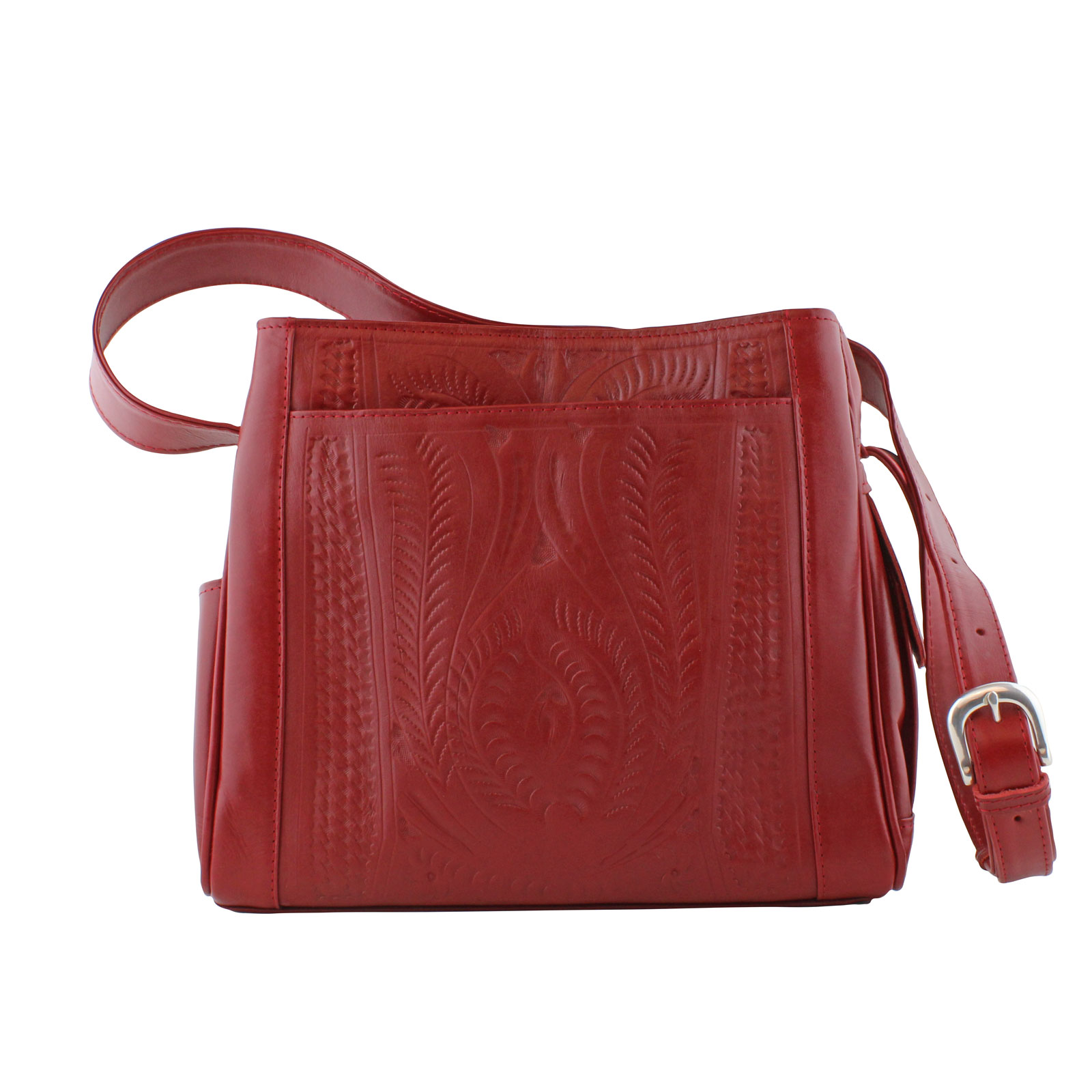 Red leather shoulder store bag