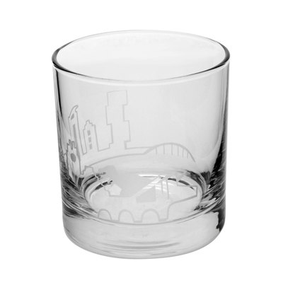 Austin Skyline T-Rex Etched Whiskey Glass