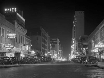 Arthur Rothstein Downtown Street at Night, Dallas, Texas, 1942
