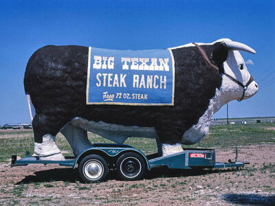 John Margolies Bull-Big Texan sign, Amarillo, Texas, 1982
