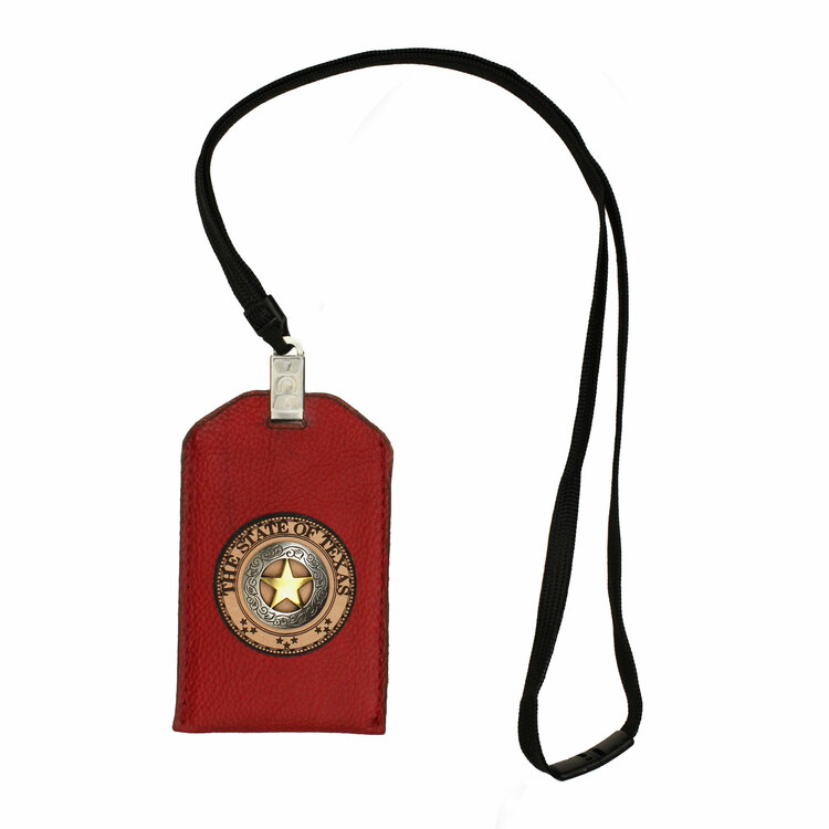 Red Circle Star Lthr ID/Badge Holder w/Neck Strap