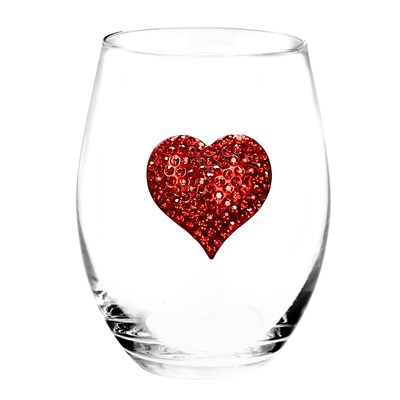 Jeweled Heart Stemless Wine Glass