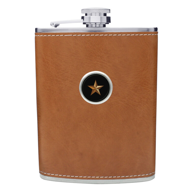 Texas Star Leather Wrapped Flask