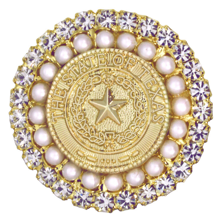 Texas State Seal Pearl and Crystal Gold-tone Brooch