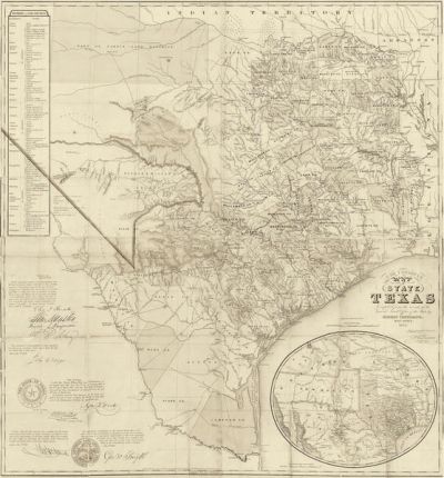 Jacob De Cordova Map of the State of Texas Compiled from the records of the General Land Office of the State 1851